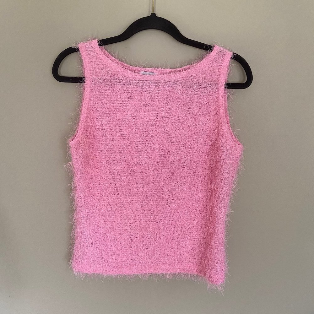 Y2K Fuzzy Cotton Candy Pink Sleeveless Shirt. XL